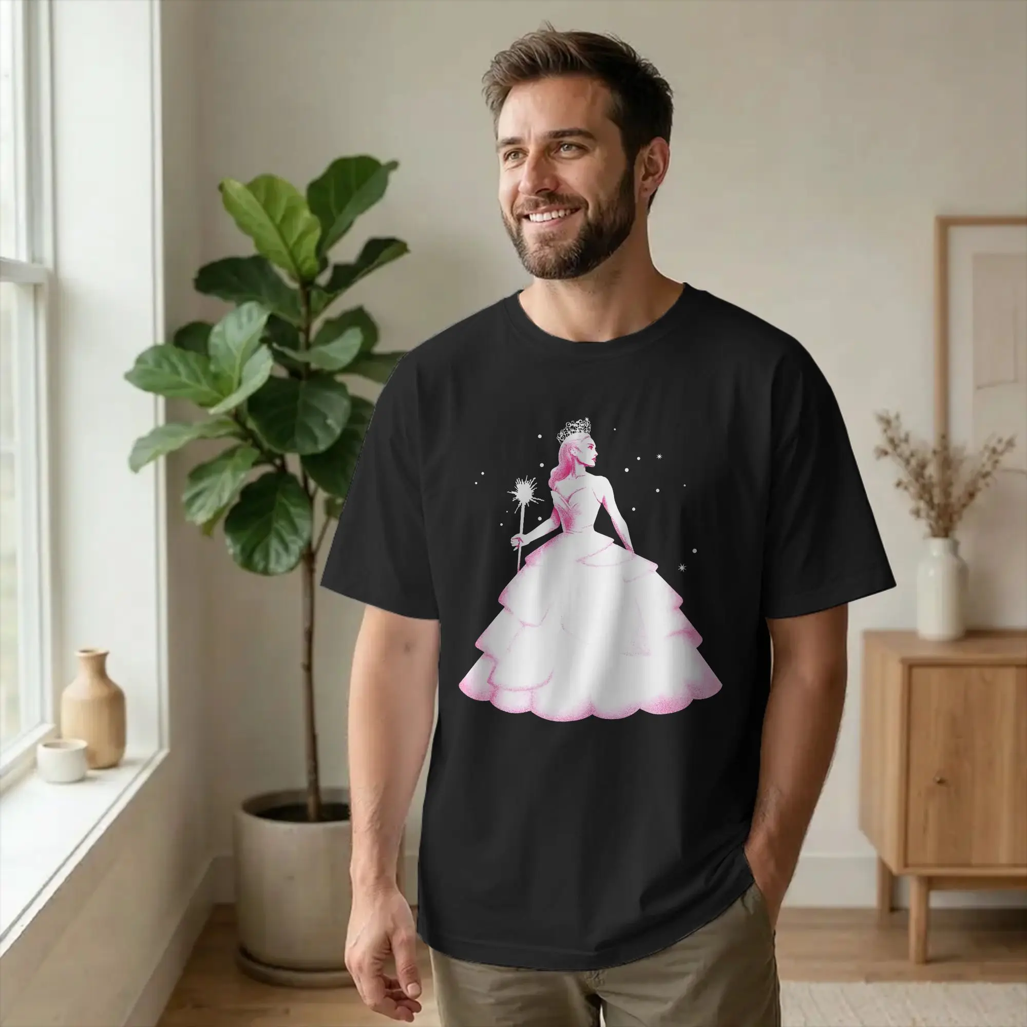 Fashion Wicked Glinda Tonal Pose T-Shirts Men O Neck Pure Cotton T Shirts Magic Movie Short Sleeve Tee Shirt Gift Clothing