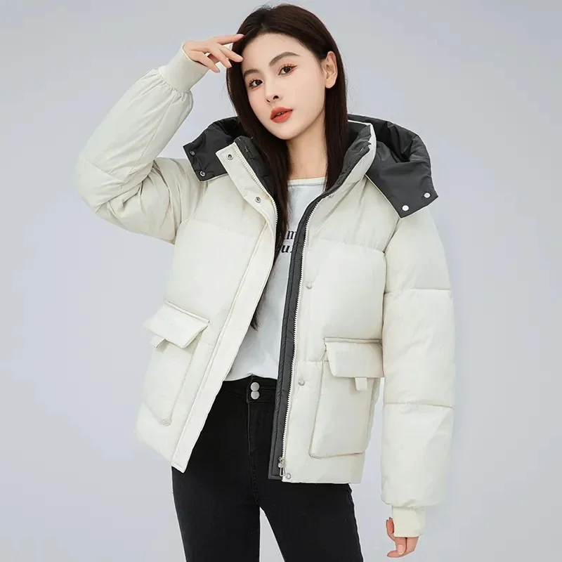 2024 New Winter Thicken Warm Parker Coats Korean Loose Short Hooded Down Cotton-Padded Jacket Women's Outwear Bread Clothes