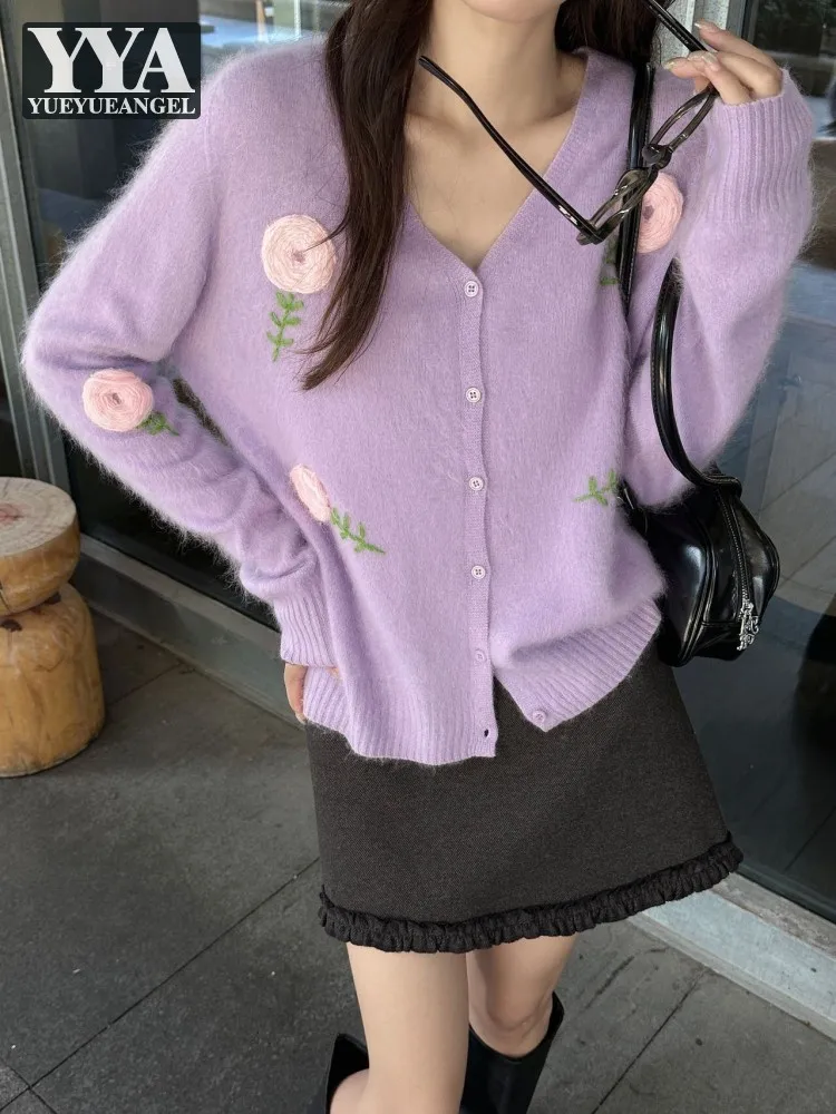 New Women Autumn Winter V-Neck Single Breasted Print Sweaters Sleeve Long Sleeve Knitting Cardigan Casual Loose Fit Sweater Coat