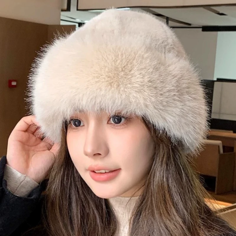 

2025 Mongolian Hat Women's Cotton Hat Warm and Eye-catching Versatile Ear Protection Water Bucket Plush Basin Hat