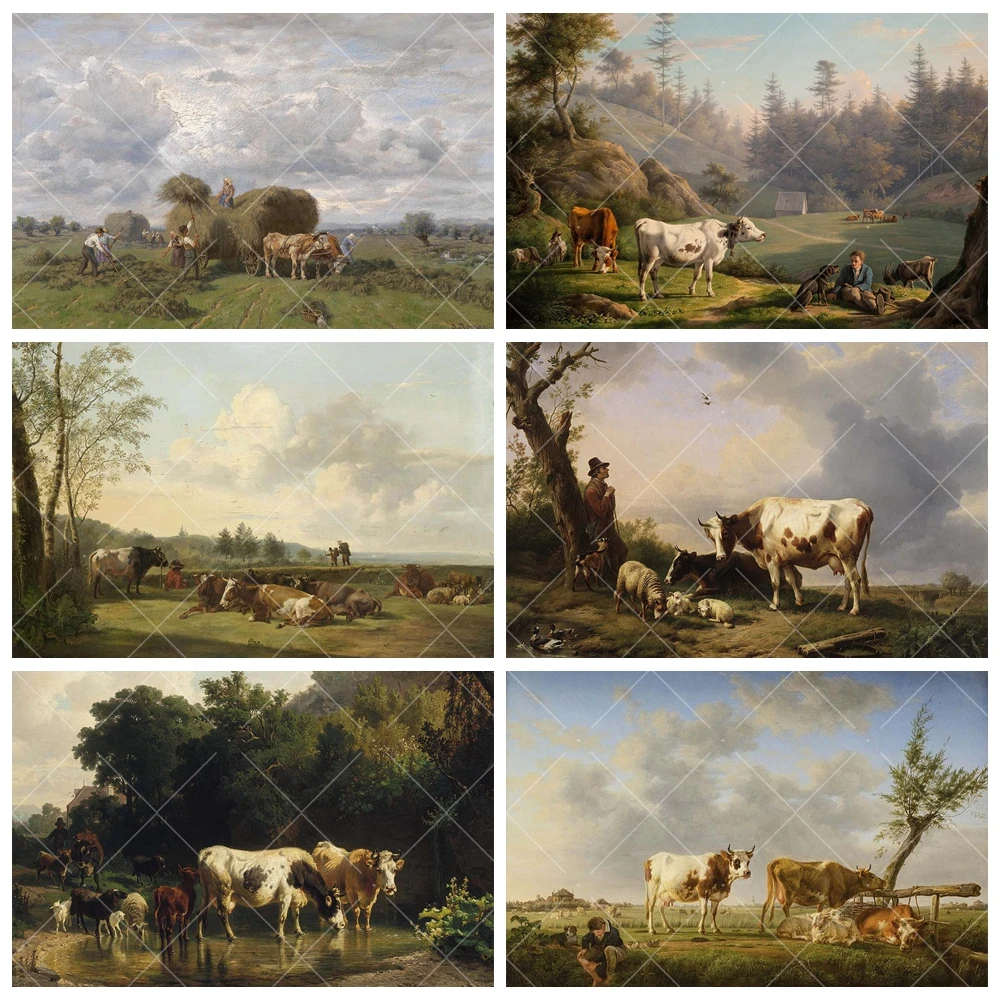 Rural Pastoral Scenery Photography Background Custom Vintage Oil Painting Art Picture Adult Portrait Decor Backdrop Photo Studio