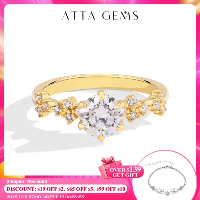 

ATTAGEMS Роскошное кольцо из стерлингового серебра 925 пробы с муассанитом для женщин 1 карат круглой огранки VVS1 бриллиант ручной работы помолвка невесты свадебный подарок