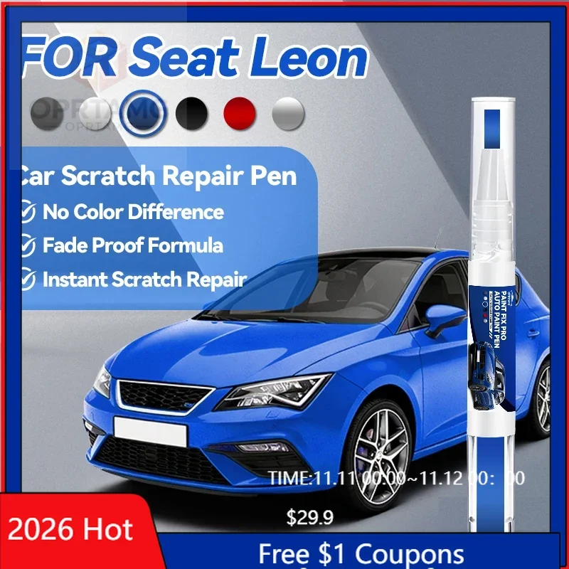 Herramientas de Estilismo Automotriz, Lápiz Reparador de Pintura para Coche, para SEAT Leon 1999-2025, Accesorios para Reparación de Arañazos de Pintura, Azul Asfalto, Blanco, Rojo