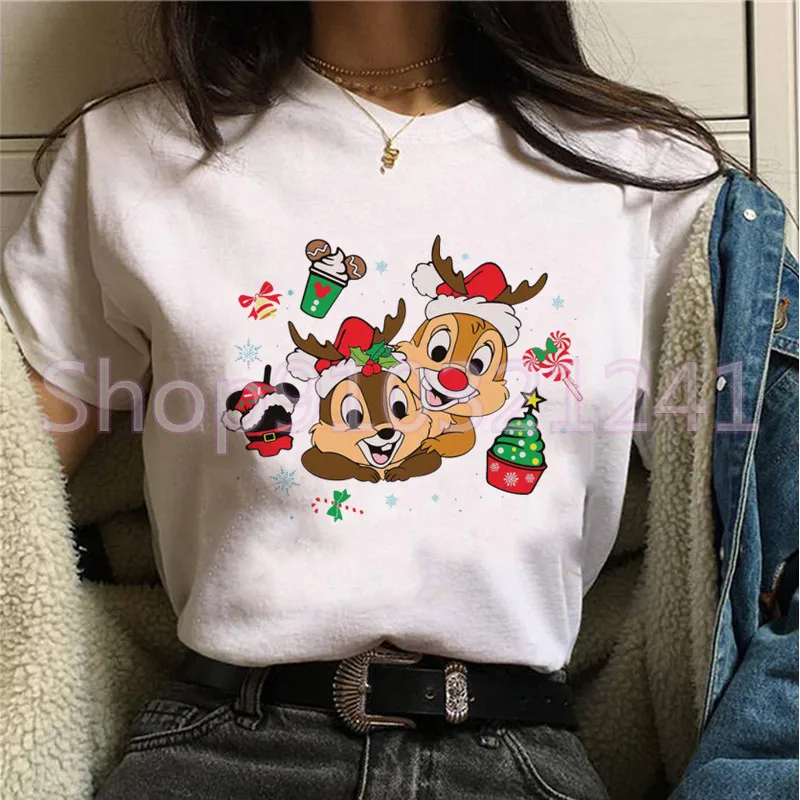 Feliz natal camiseta nova moda chip e dale roupas kawaii presente topos estética tumblr harajuku dos desenhos animados camiseta feminina