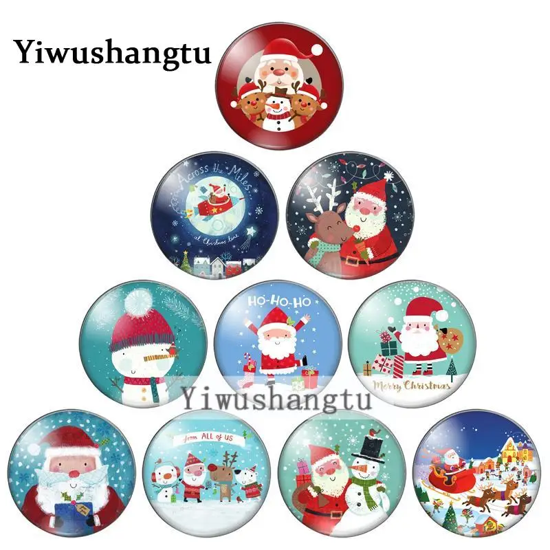 Cartoon Santa Claus snowman deer painting 10mm/12mm/20mm/25mm Round photo glass cabochon demo flat back Making findings