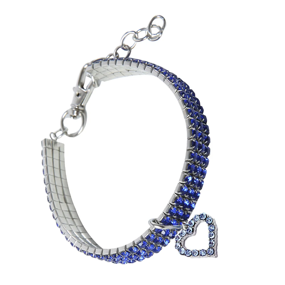 

1pcs Pet Necklace Dog Collar Heart Design Adjustable Fashion Bright Color Crystal Decor For Cat Small Size S Blue