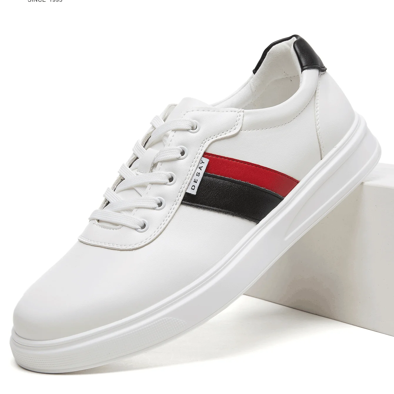 Desai Men's Wide Width Comfortable Faux Leather Sneakers Lace Up Thick Sole Casual Shoes Business Lightweight Walking Shoes Fall