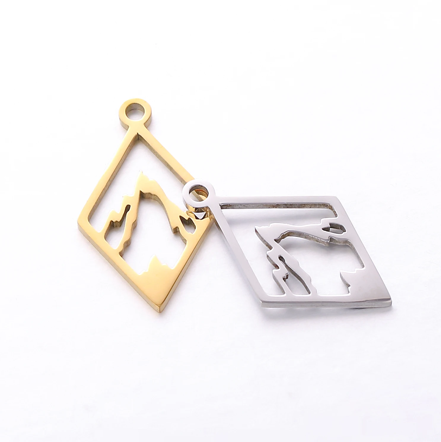 5 Stück schnee bedeckte Bergs pitze bezaubert hohle Geometrie Edelstahl Anhänger hand gefertigte Halskette Armband DIY Schmuck machen Ergebnisse – Detail 3