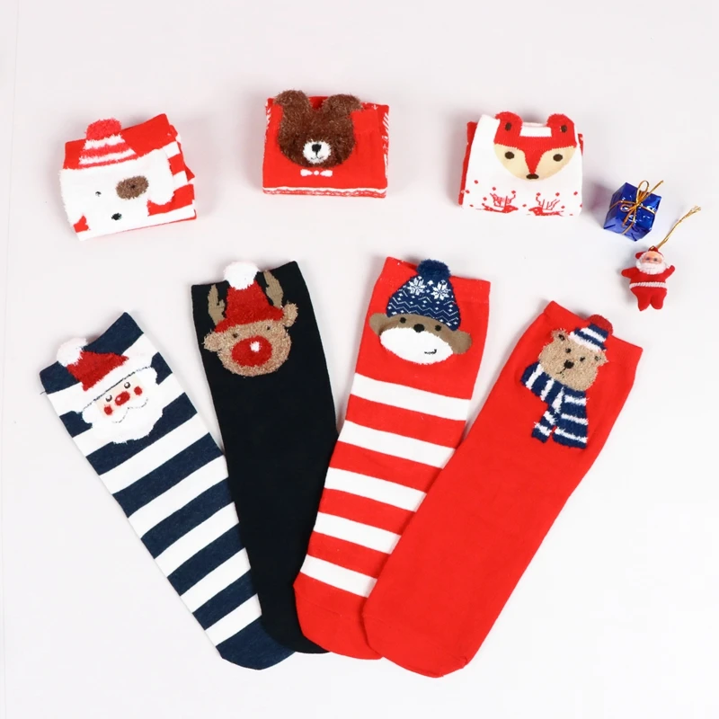 

5 Pairs 2024 New Year Cute Christmas Socks Winter Christmas Gift Three-dimensional Cartoon Decorative Middle Tube Cotton Socks