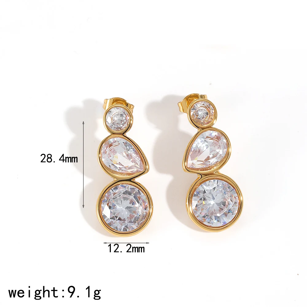 Modische, zarte, glänzende Ohrstecker aus Edelstahl mit Zirkonia, 18K Goldfarben plattiert, hochwertiger Schmuck, Geschenkidee – Detail 7