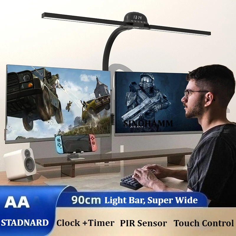 

Double Heads Reading Desk Lamp with Clamp 12W 90cm Super Wide Intelligent PIR Sensor Student Study Light Dimmable 3100-7900K