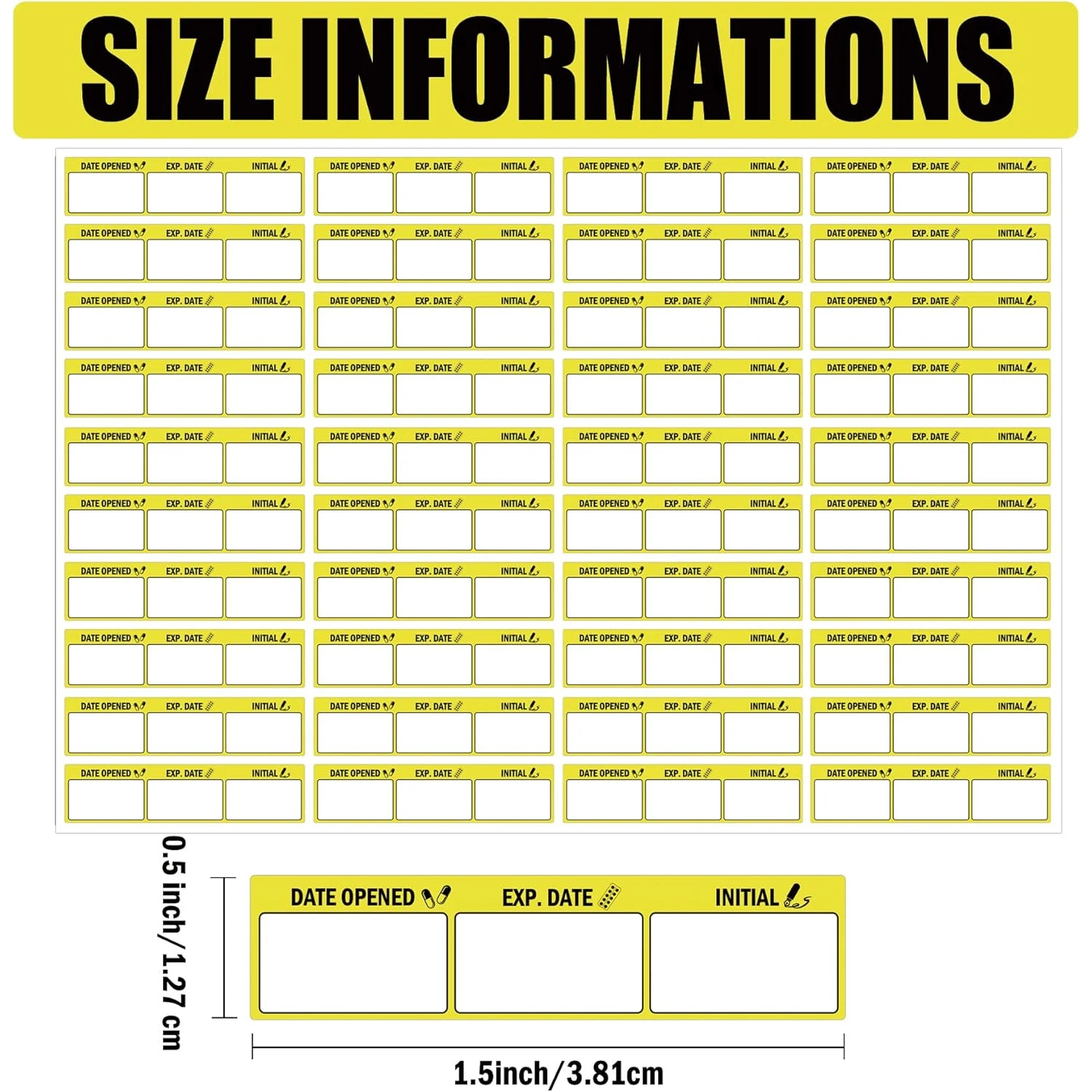 1.5*0.5 Inch Datum Geopend Datum Verlopen Stickers Medicatie Instructie Apotheek Vervaldatum Drogisterijlabel