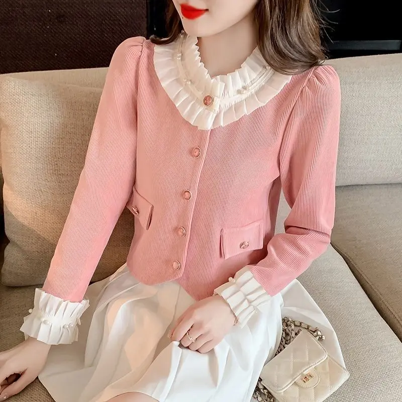 French Pink Shirt for Women in Early Spring 2024 New Socialite Temperament Short Cardigan Chic and Beautiful Top