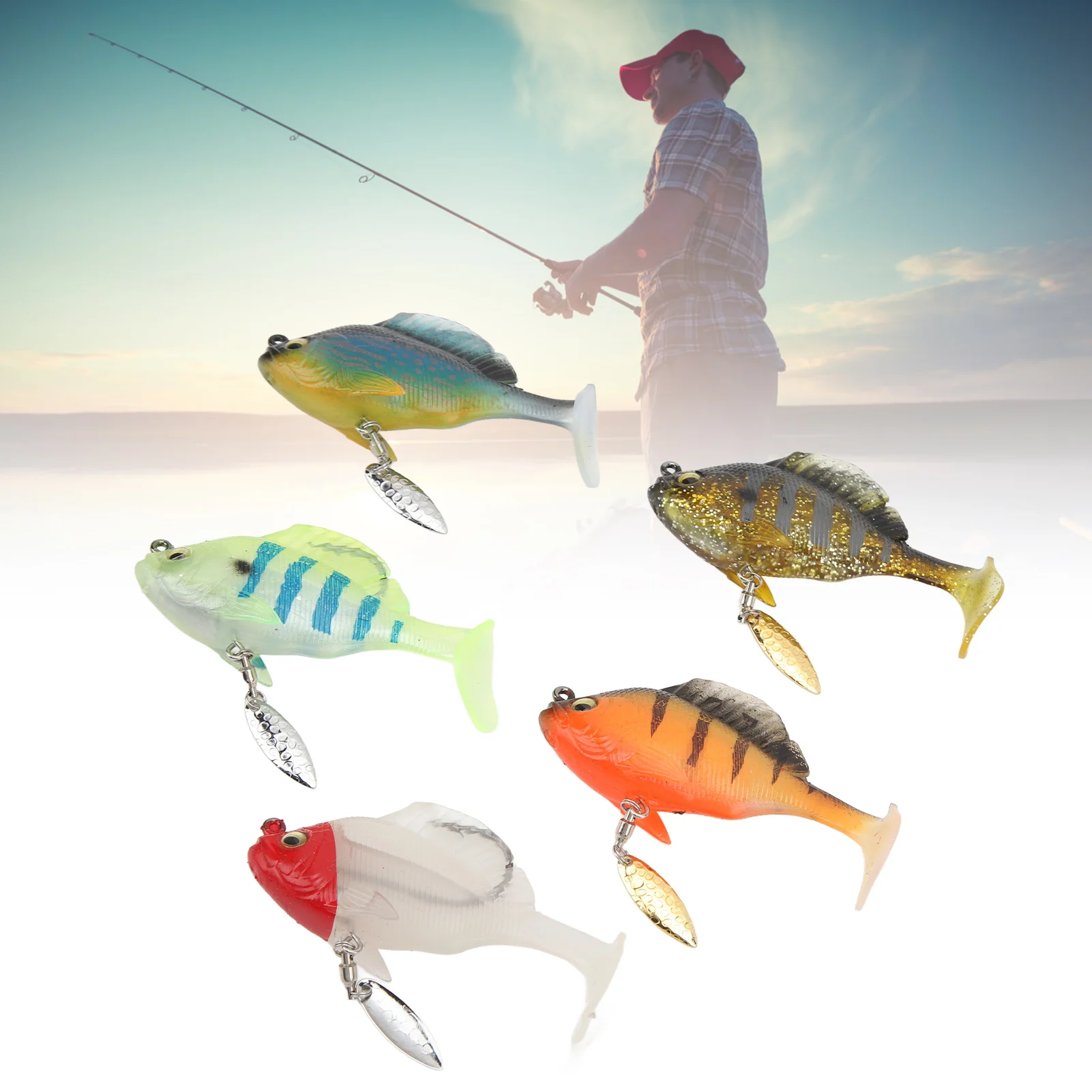 5pcs Soft Fishing Lures For Bass 18g 8cm Paddle Tail Swimbaits With Spinner Artificial Fishing Bait Lifelike Fishing Lures Kit