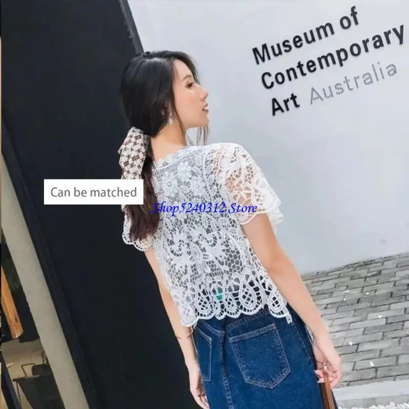 634C Women Crochet Floral Lace Shrugs Open Front Cardigan for Wedding Evening Dresses