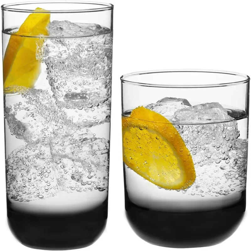 

Polaris Tumbler and Rocks Glass Set, Smoke Hue Drinkware Glasses Set, Lead-Free Tall Water Glasses with Modern Clean Lines,