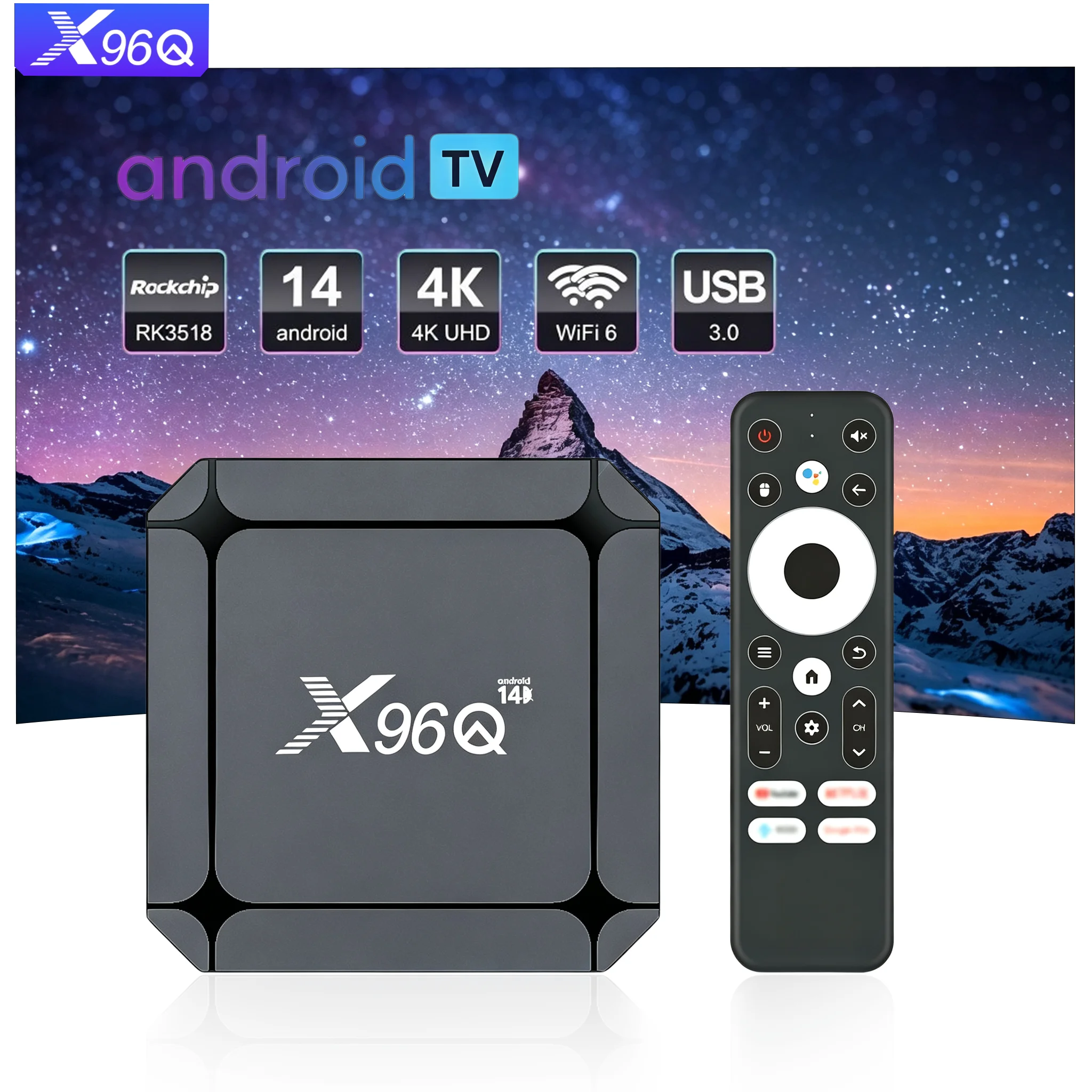 X96Q RK3518スマートTVボックス Android 14 4K USB3.0 WiFi6 2.4G&5G 100M イーサネット 2GB+16GB メディアプレーヤー Android TVボックス セットトップボックス