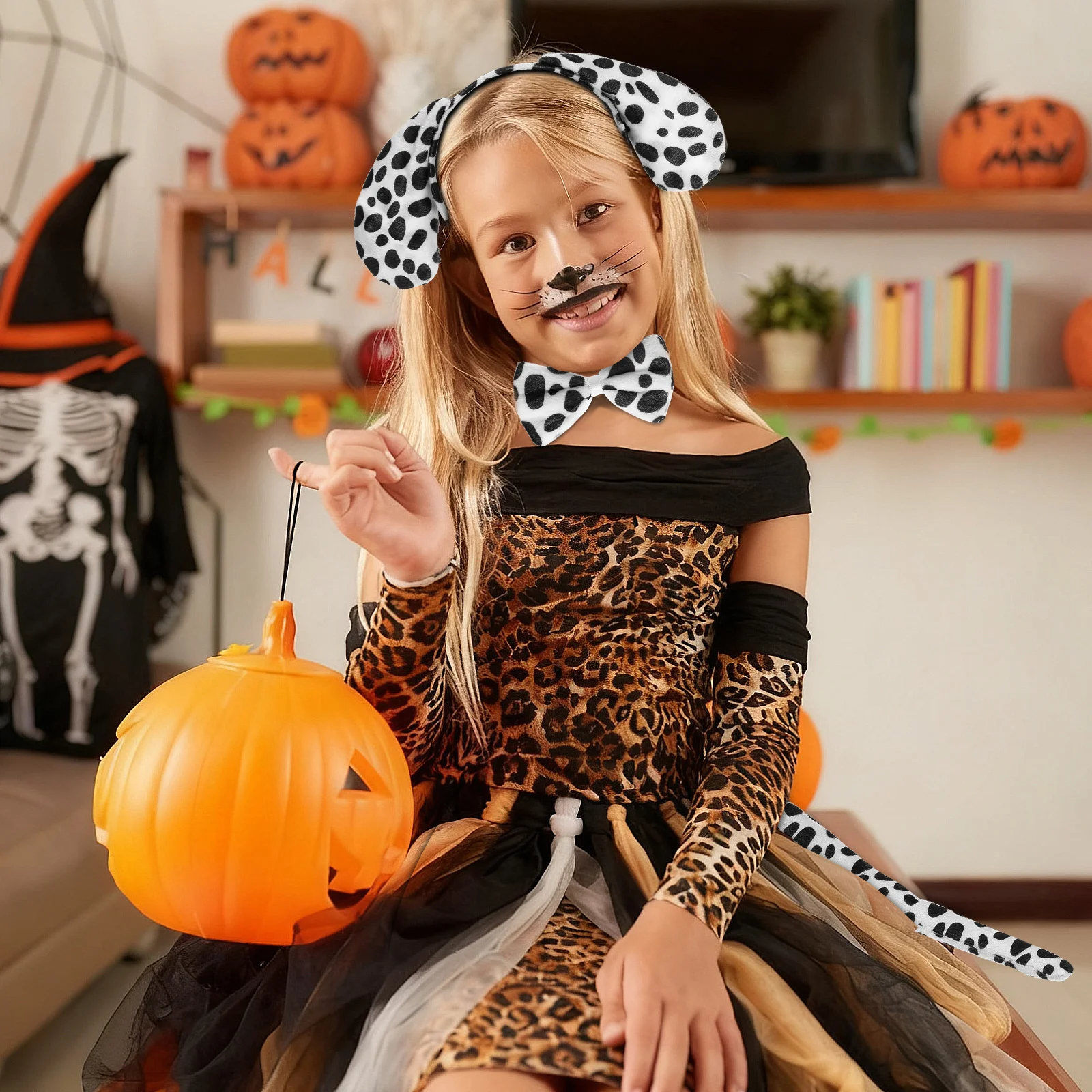 

Spot Dog Costume Set Ears Bow Tie Tail Durable Soft Material Halloween Party Cosplay Costume Polyester Hair