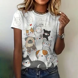 T-shirt Women's Clothing Summer Round Neck Breathable Short Sleeve Cat Cute Pattern Top Loose Casual Clothing Women's T-shirt