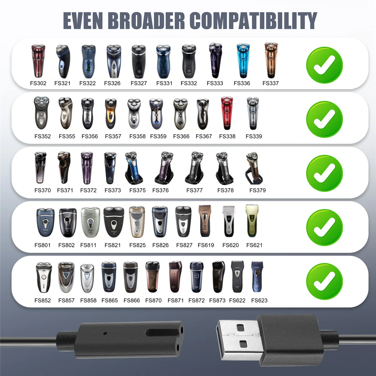 Adatto per FS371 372 373 871 339 375 376 Adattatore di alimentazione per rasoio Cavo USB Cavo di ricarica Cavo di alimentazione-T33C