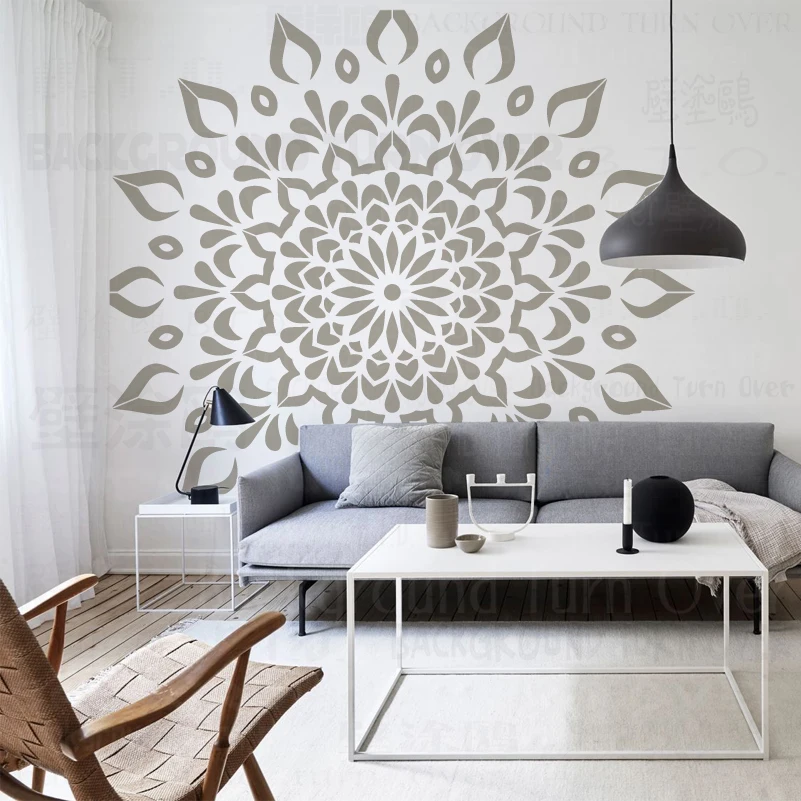 160 سنتيمتر-240 سنتيمتر الاستنسل لطلاء جدار ديكور المعجون الجص قالب بكرات العملاق ماندالا ضخمة زهرة مستديرة التقليدية S334