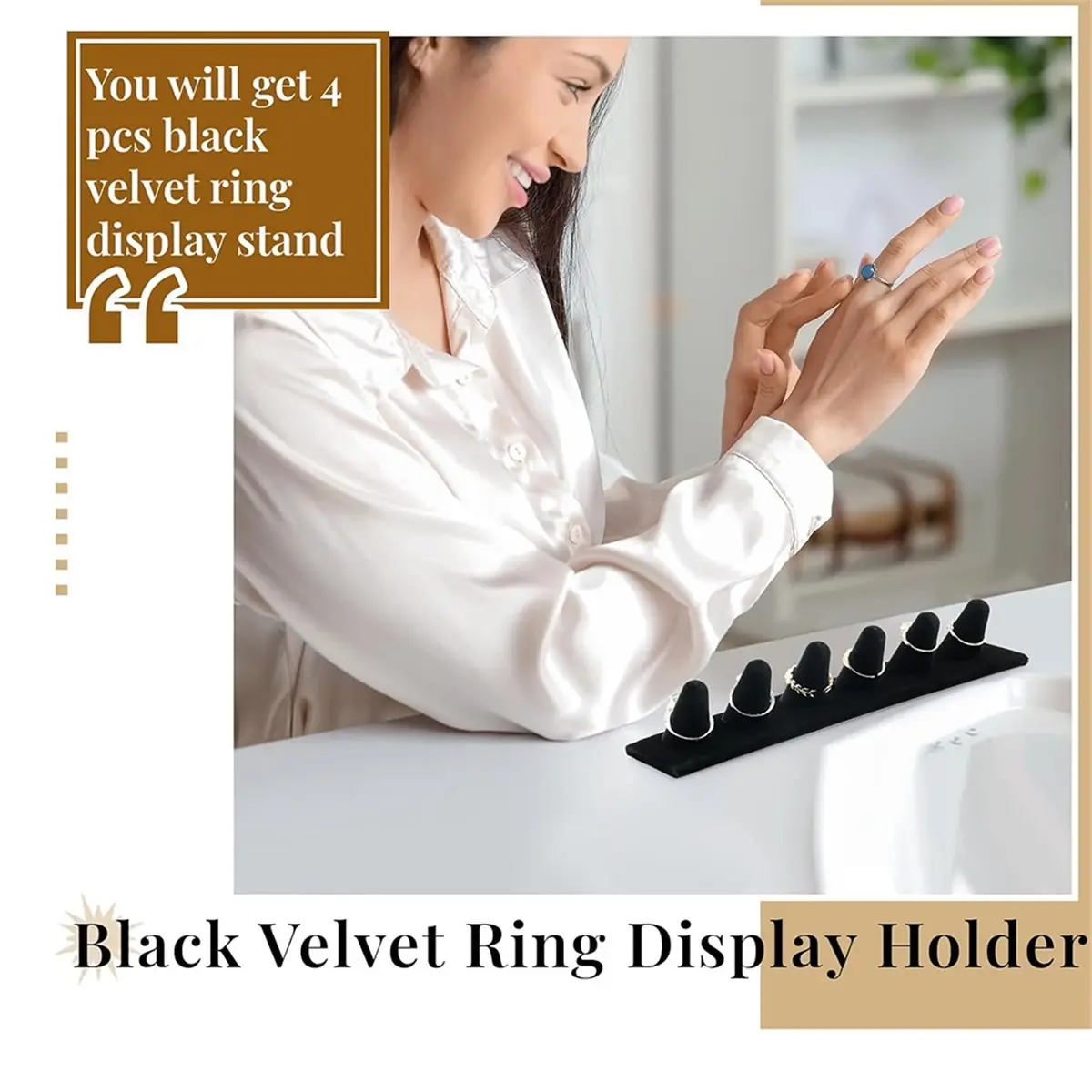 2 Pcs Black Velvet Ring Display, Ring Holder Display for Jewelry Stand, Ring Displays for Selling, Jewelry Display Stand