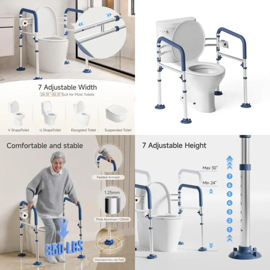 

Toilet Safety Rails for Seniors, Height-Adjustable Toilet Frame Width-Adjustable Toilet Handles Toilet Rail Provides Support fo