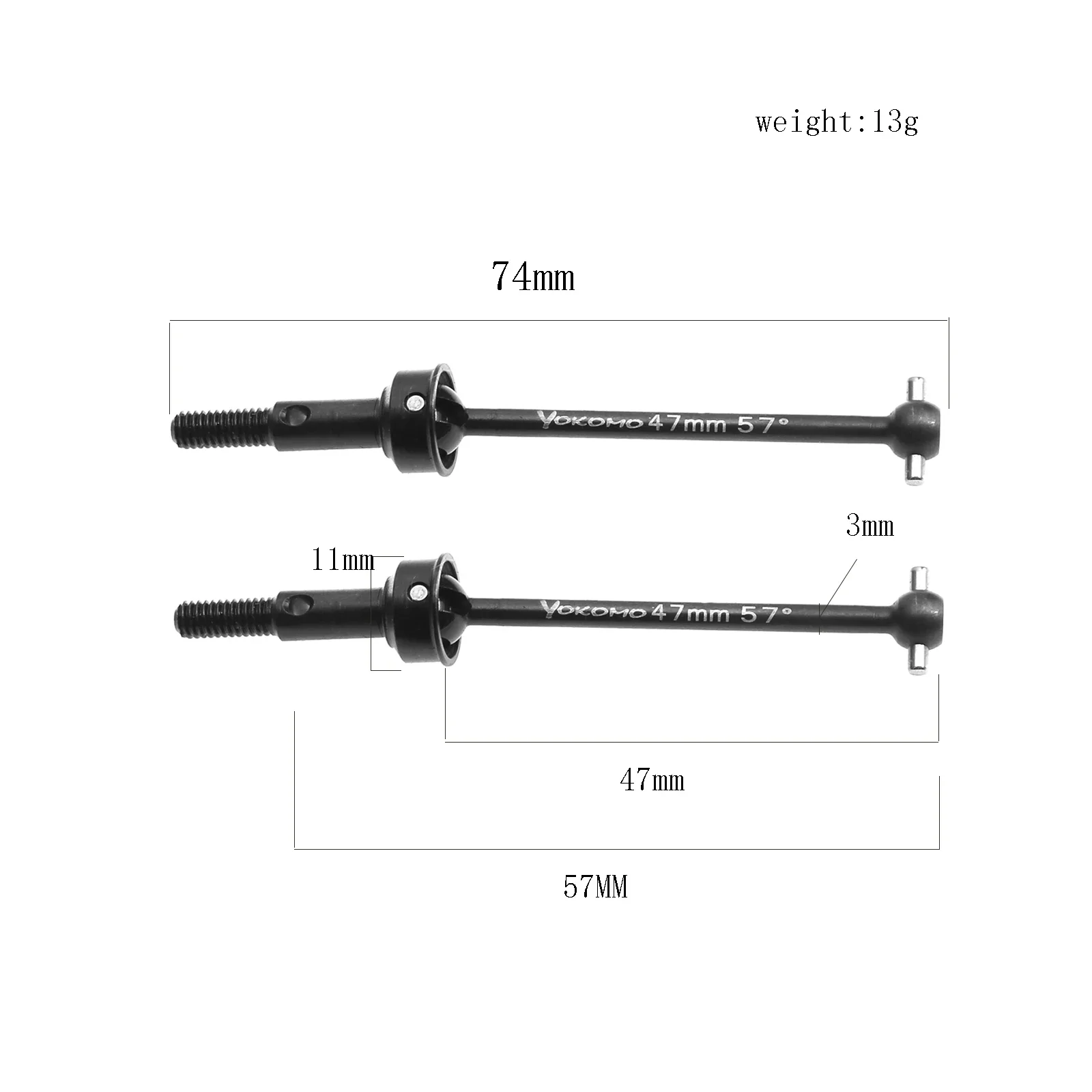 2 pz 47mm 58 ° metallo anteriore posteriore albero di trasmissione CVD albero di trasmissione per YOKOMO YD2 YD4 YD-2Z YD-2ZX YD-2S YD-4 RC auto