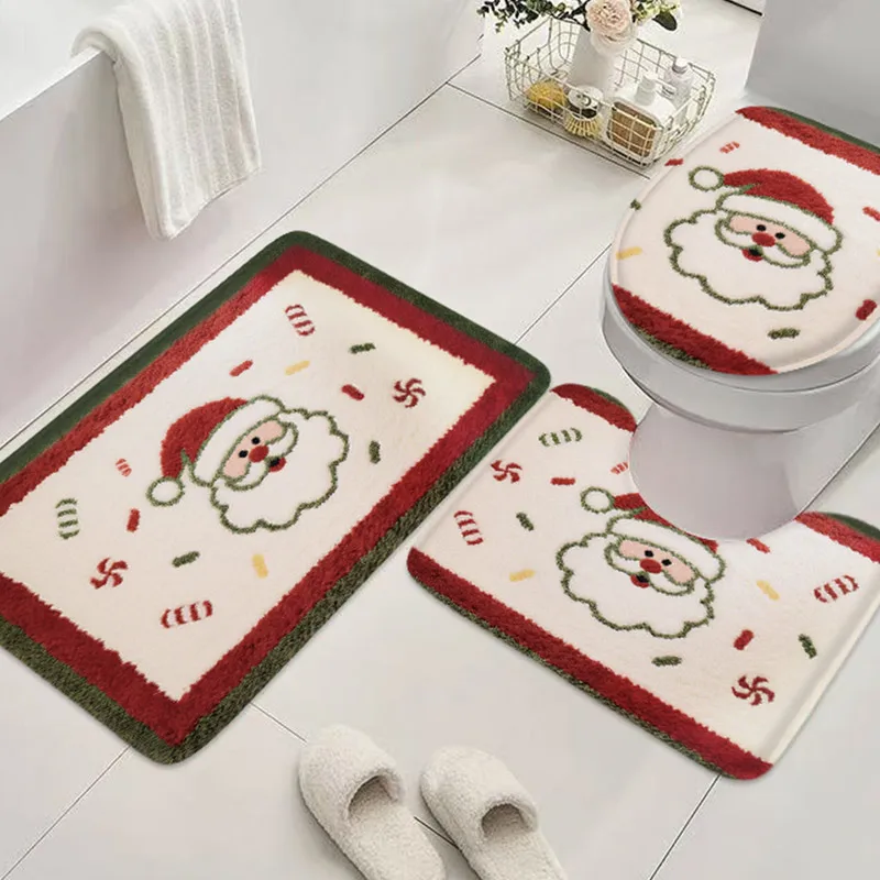 3 stücke Santa Claus flanell teppich bad tür matte dusche anti slip pad wc deckel matte bad U-förmigen saugfähigen fuß matte