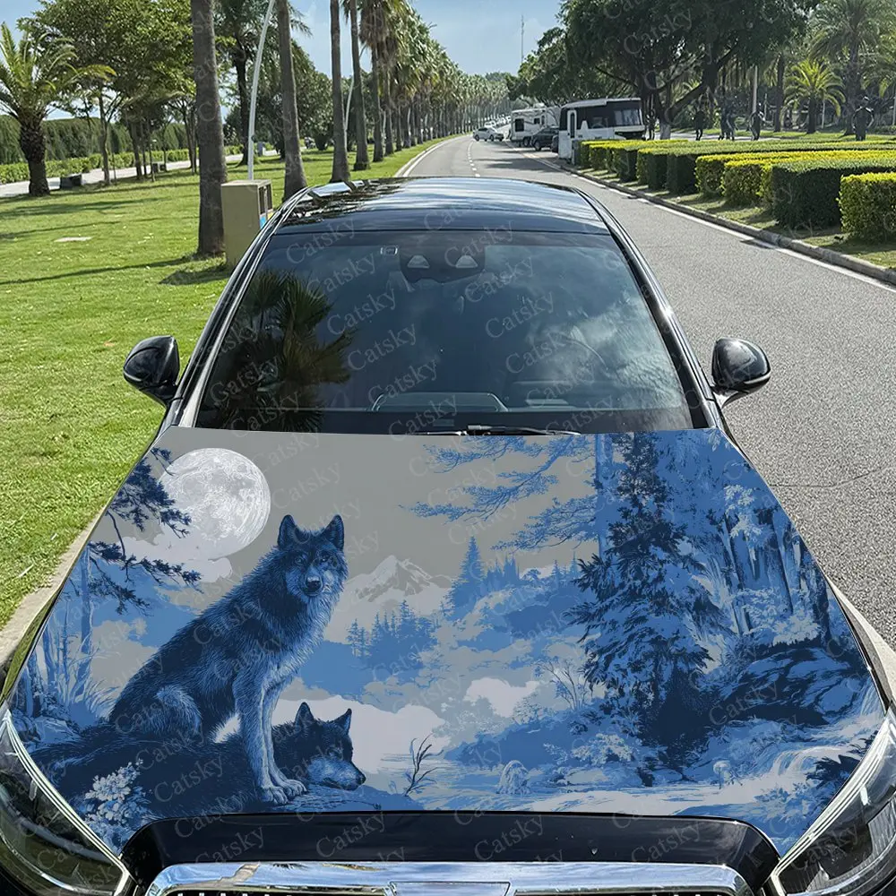 

Car Decal Wolf with Moon and Forest Artistic Fusion Design, Creating a Mysterious and Natural Visual Car Hood Sticker, Waterproo
