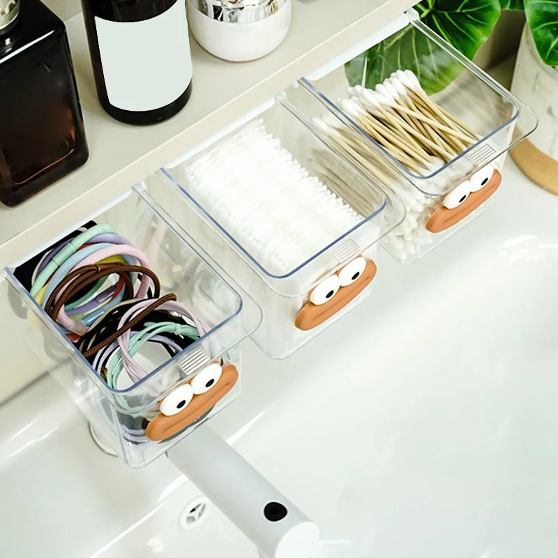 Drawer Style Storage Box Cabinet Transparent Big Mouth Cartoon Cotton Stick Makeup Cotton Bathroom Pull-Out Storage Shelf