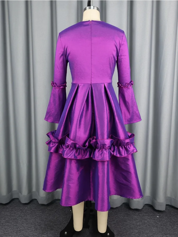 Eleganti abiti a linea A da donna con scollo a O, maniche lunghe svasate, volant a fiori 3D, midi, perfetti per matrimoni, feste ed eventi speciali