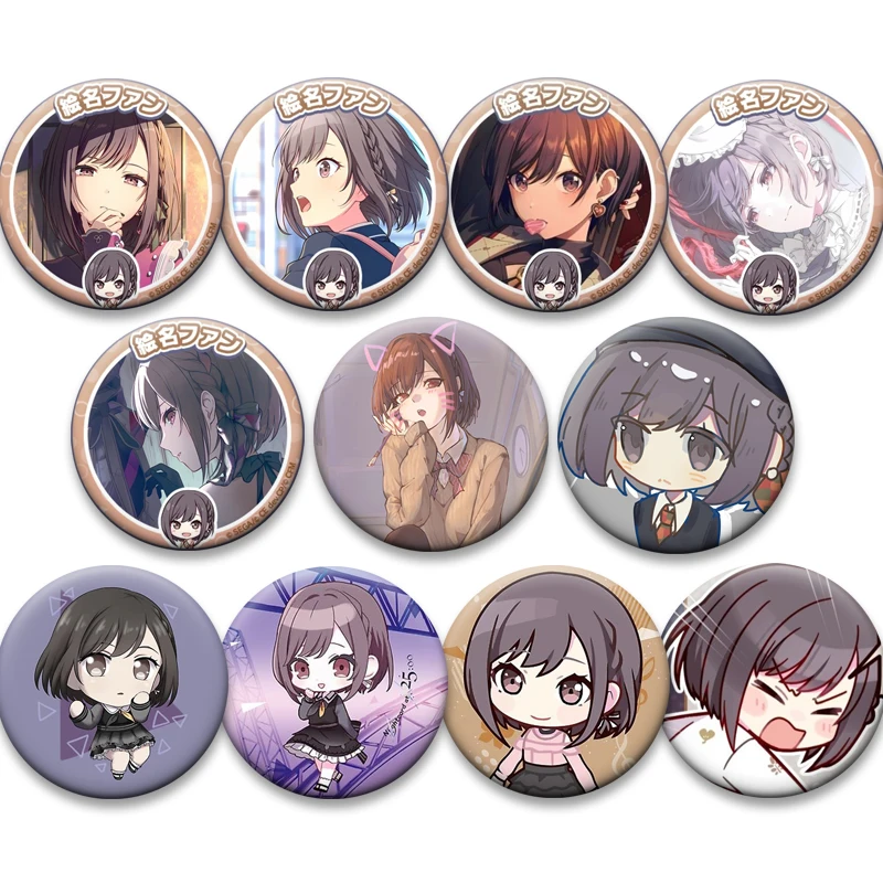 لطيف الكرتون فتاة شارة Shinonome Ena مشروع دبابيس على ظهره الملابس اليدوية دبابيس المينا المستديرة للمجوهرات هدية الإكسسوار