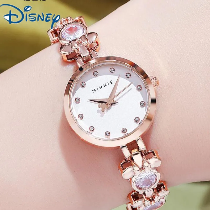 Disney For Women Watches Luxury Fashion Lady Quartz Wristwatch Minnie Mouse Rhinestone Bracelet Girls Female 2024 New Gift Clock