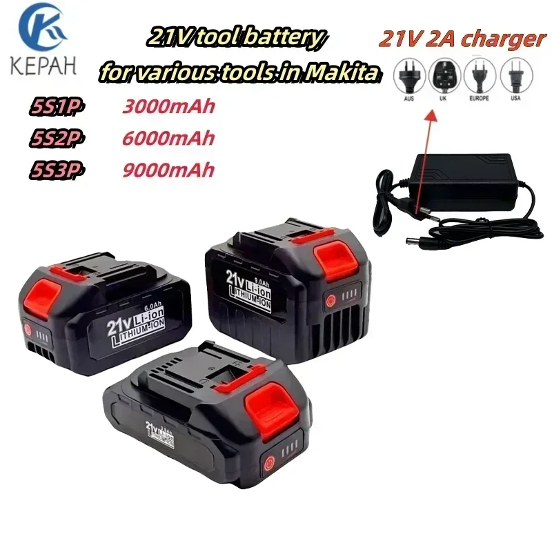 21V3AH6AH9AH rechargeable lithium-ion battery for Makita 18V/21V B series electric tools, chainsaw, impact wrench, angle grinder