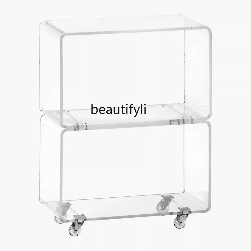 

Modern Minimalist Acrylic Double-Layer Trolley Movable Middle-Ancient Dining Car Shelf Sofa Side Table Living Room Furniture