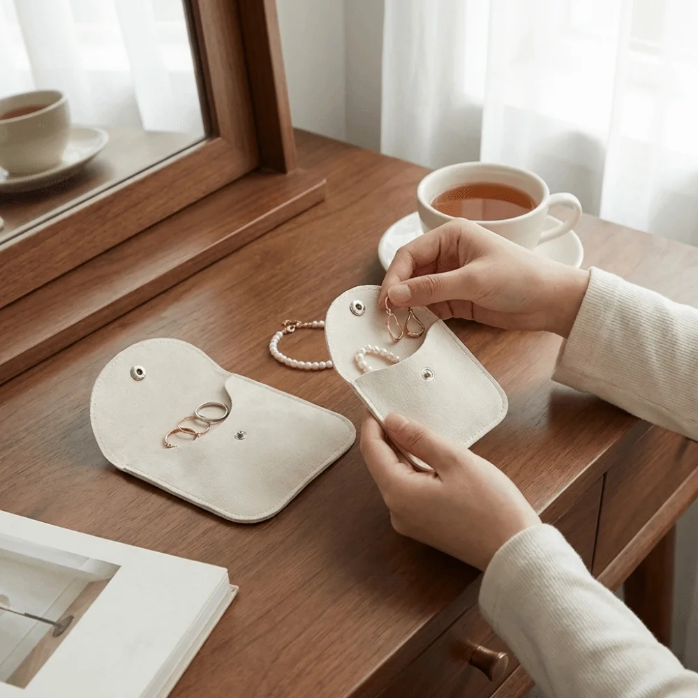 

Soft Velvet Jewelry Pouch Portable Snap Button Packaging Gift Bag Envelope Style Dust Protect Storage Jewelry Organizer