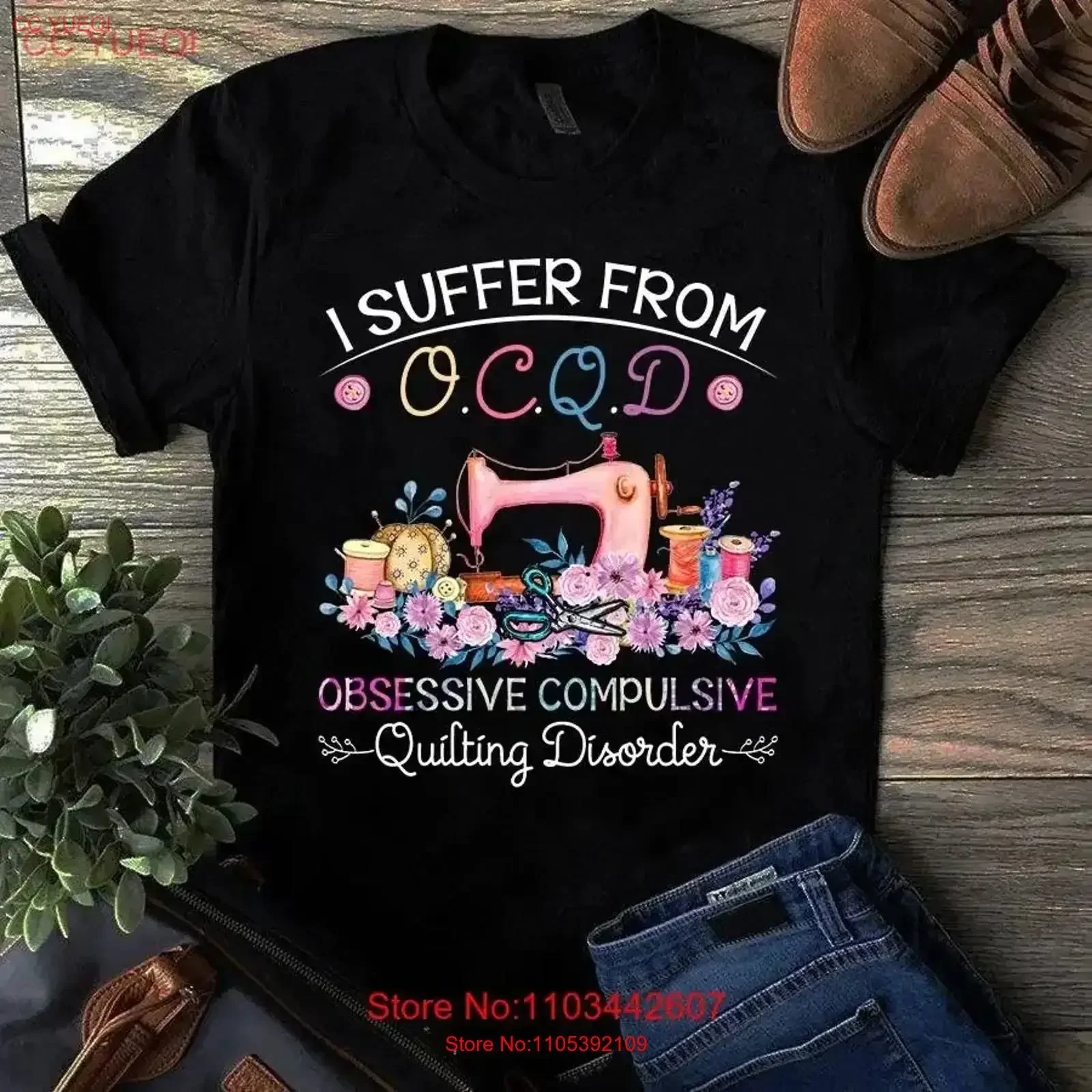 I Suffer From OCQD Obsessive Compulsive Quilting Disorder Sewing T Shirt vintage Washed Versatile Stylish Slightly vintage