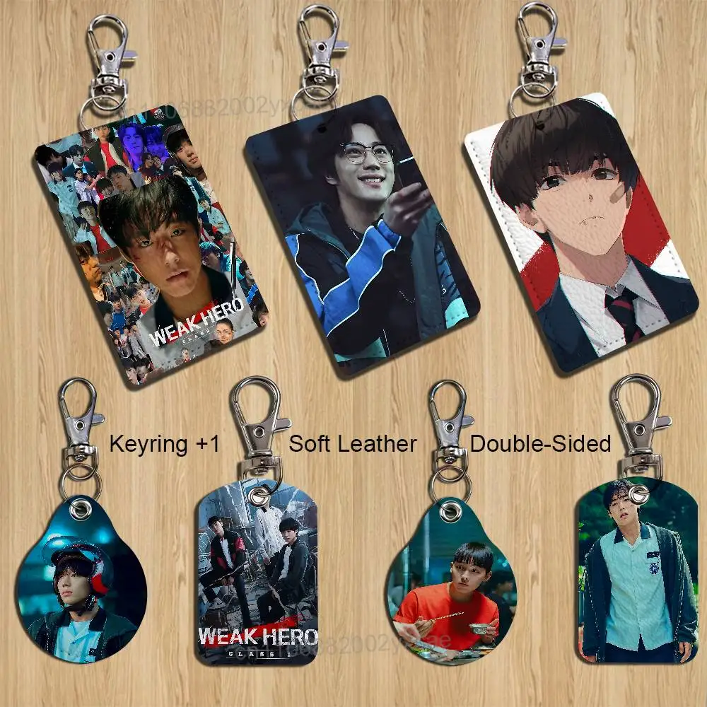 JI HOON cool W-Weak Hero Class Keychain Holder Suitable For Subway Bank Bus Card Case Badge Holder Wallet Card Textured pattern
