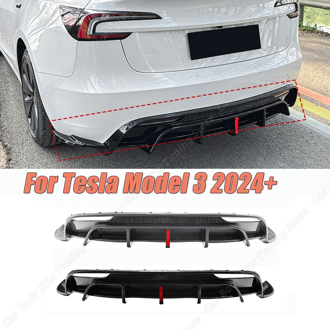 Car Rear Bumper Diffuser Spoiler Lip Splitter Rear Bumper Lip Protector Guard For Tesla Model 3 2024+ Gloss Black/Carbon Look