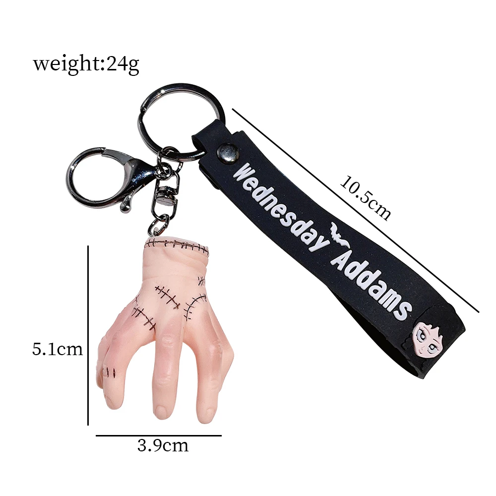 Horror Wednesday Addams Silicone Keychain Toy Thing Hand Home Decor Keychain Doll Schoolbag Pendant Halloween Toy Costume Props