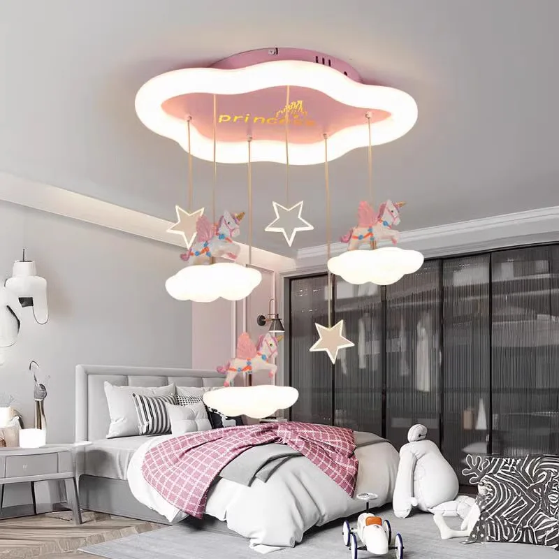 Children's room pendant light modern simple girl unicorn princess room bedroom light cartoon flying horse ceiling light