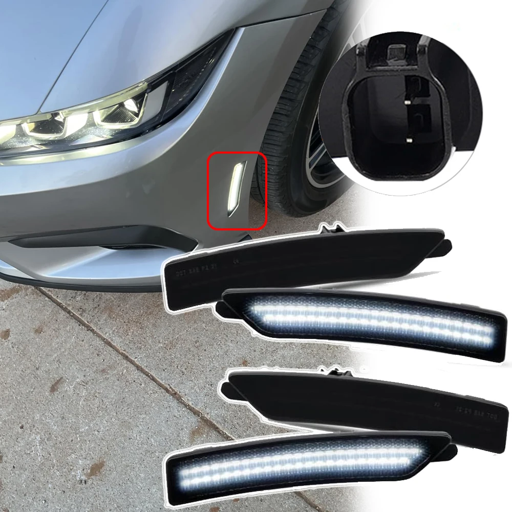 

Smoked Lens Front Rear Fender LED Side Marker Indicator Signal Light for Ford Mustang 2024- S650 Gen7 4pcs White Light