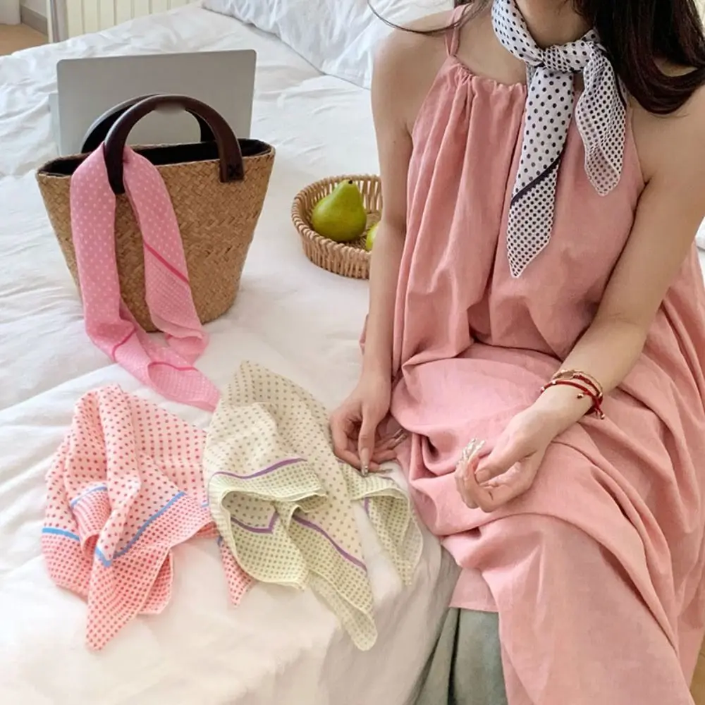 Sweet Sunscreen Small Square Scarf Neckerchief Hair Band Polka Dot Print Scarves Head Scarf Wraps Headscarf Girl