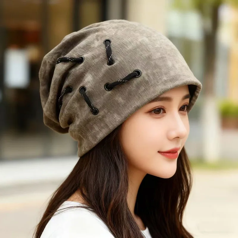 

Ретро-шапка в стиле Wasteland Wind Stacked Hat – женская весенне-осенняя шапка для большой окружности головы, свободная, визуально стройнящая лицо, универсальная, теплая шапка-балаклава