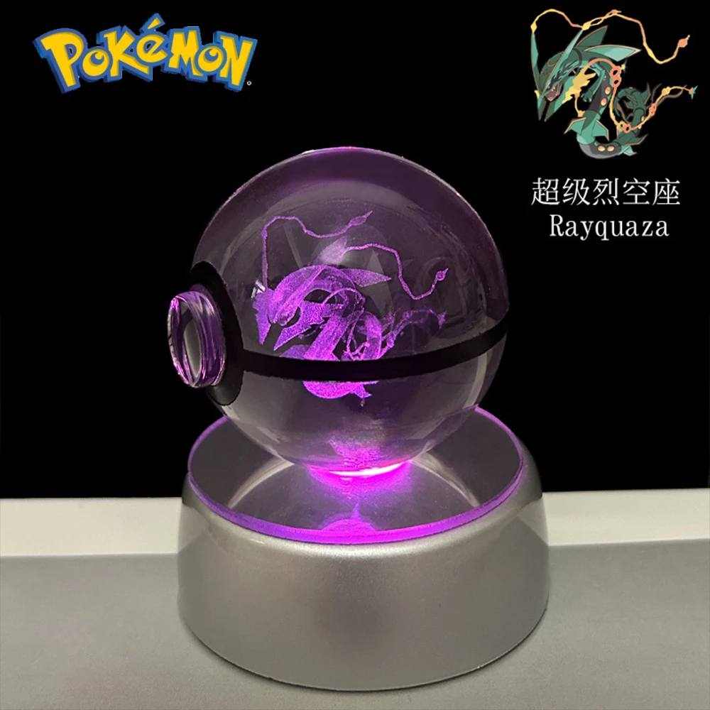 Pokemon 3D Crystal Ball Pikachu Gengar Eevee Mewtwo Anime Game Pokeball met Led Nachtlampje Basis Kerstcadeau Woondecoratie