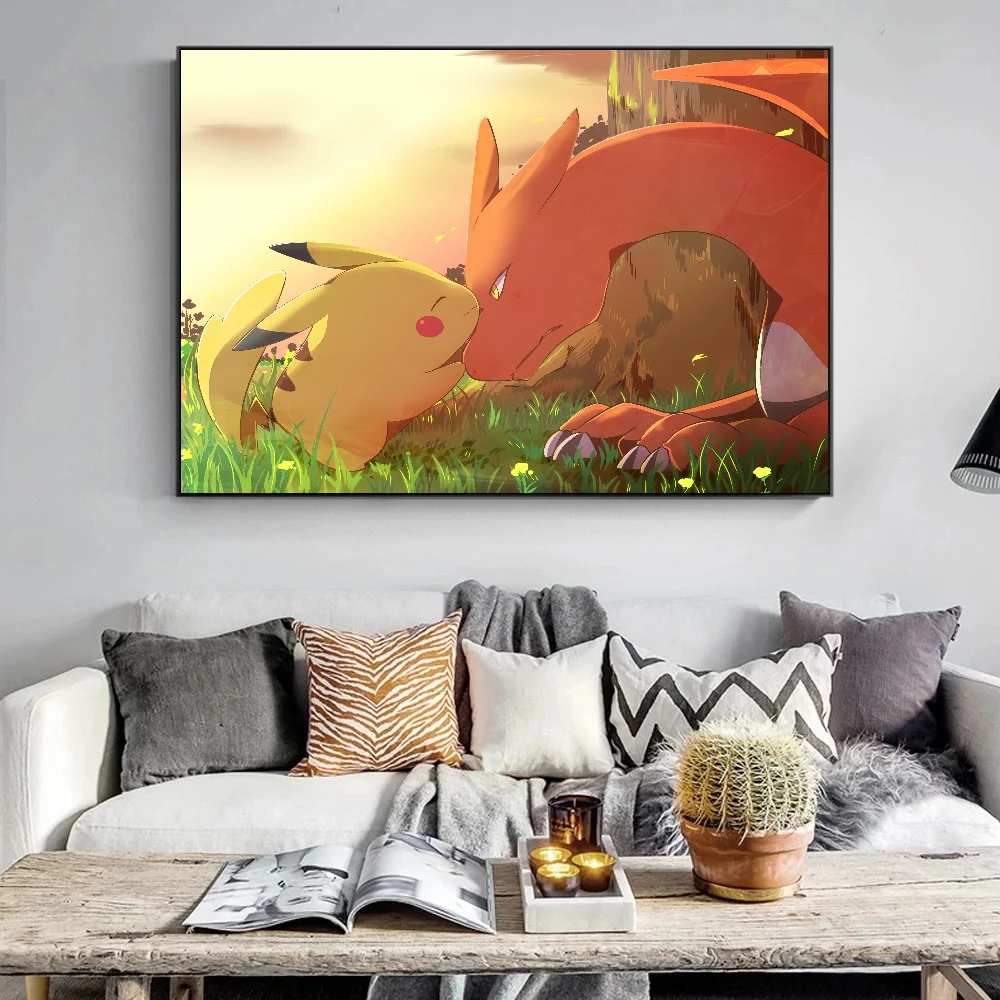 

Pokemon Eevee PikachuMewtwo Peripheral Drink Coffee Poster Vintage Anime Canvas Painting Art Wall for Kids Bedroom Decor