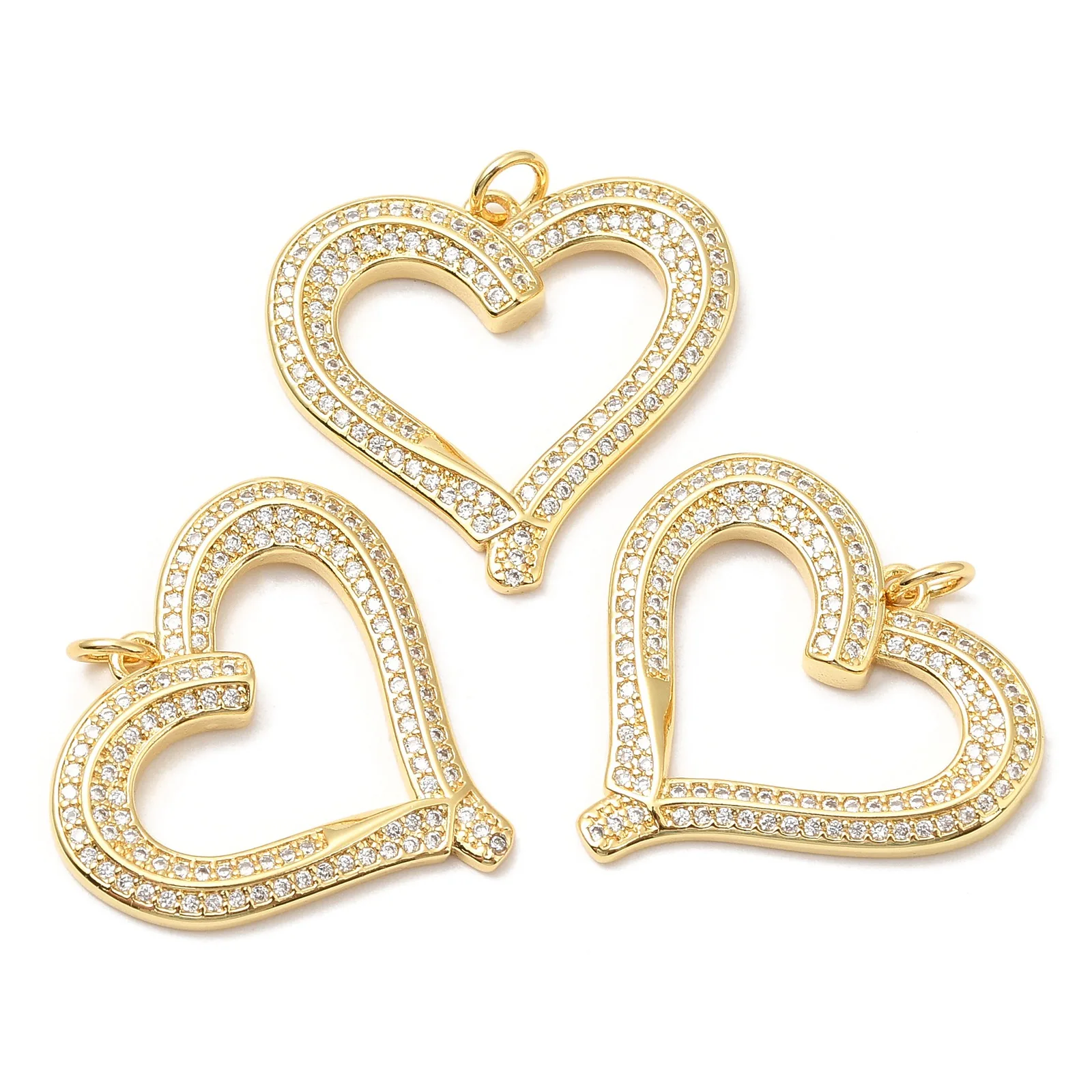 5pcs Open Hollow Heart Charms Brass Micro Pave Cubic Zirconia Pendants with Jump Ring For Necklace Bracelet Jewelry Making Craft