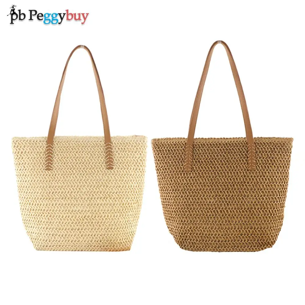 

Exquisite Women Top-Handle Bags Solid Color Straw Bucket Bag Pouch Fashion Women Daily Travel Shopping Handbags