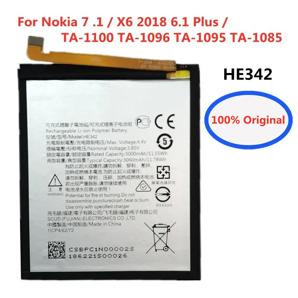 3060mAh HE342 Original Battery For Nokia X6 2018 / 7.1 / 6.1 Plus Phone High Quality Replacement Battery Batteries Fast Deliver